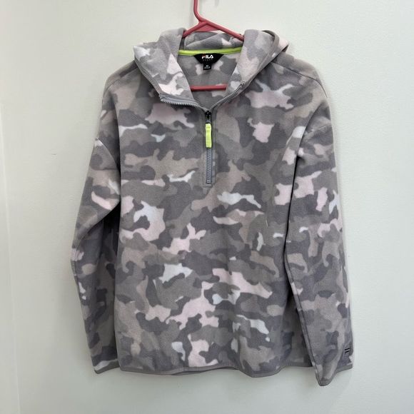 FILA Sport pink and gray camo fleece pullover with a hood. GUC size med - Picture 3 of 9